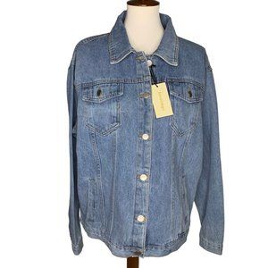 Loveimgs Jean Jacket Size XXL Blue Button Front 4 Pockets Unlined Trucker
